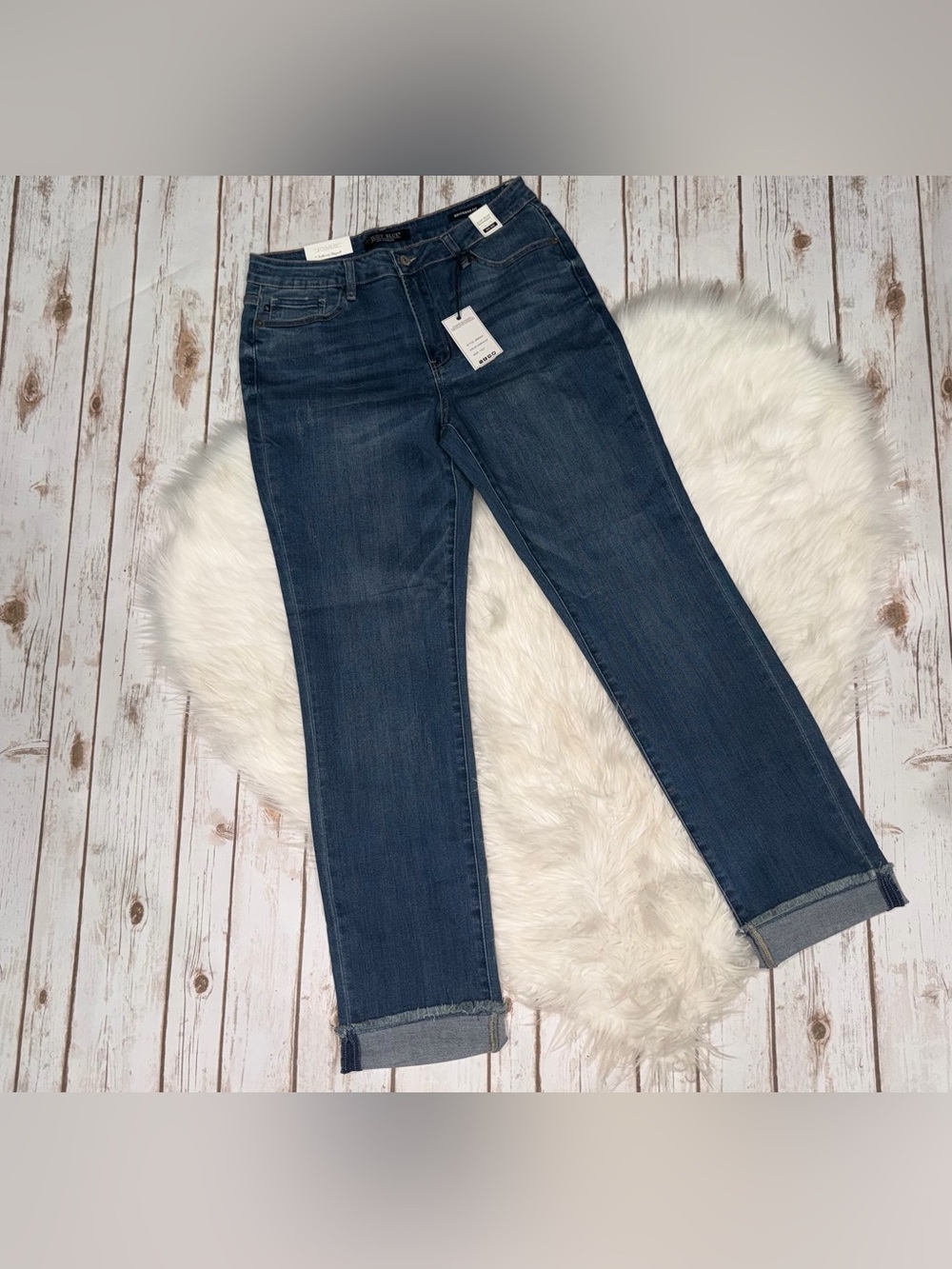 Judy Blue Women's Mid-Rise Rolled Cuffed Boyfriend Jeans Dark Blue NWT 13/31